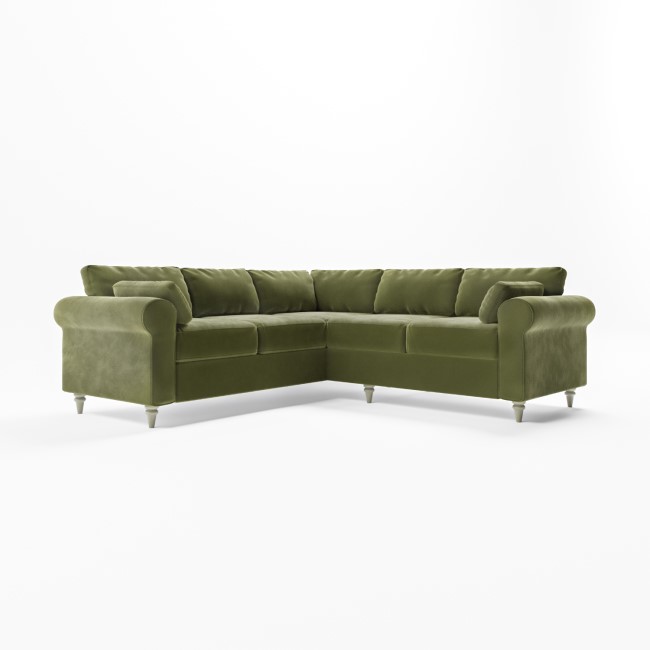 GRADE A2 - High Back 4 Seater Corner Sofa in Olive Green Velvet - Aoife