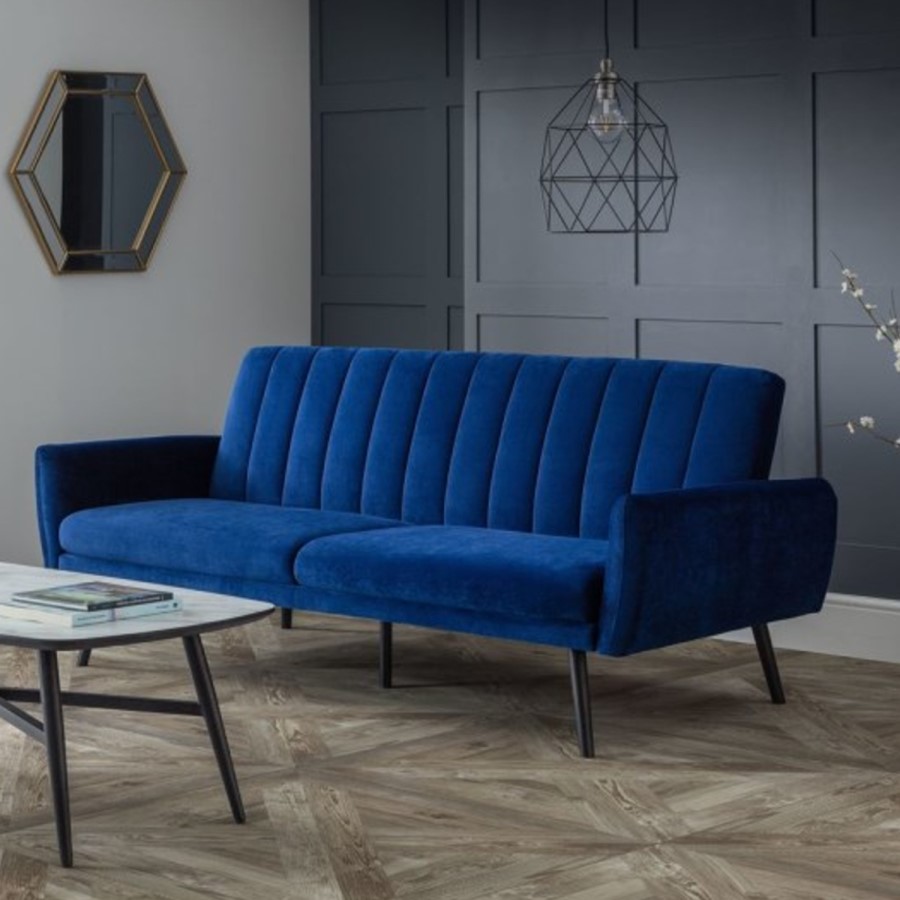3 Seater Click-Clack Sofa Bed in Blue Velvet - Afina