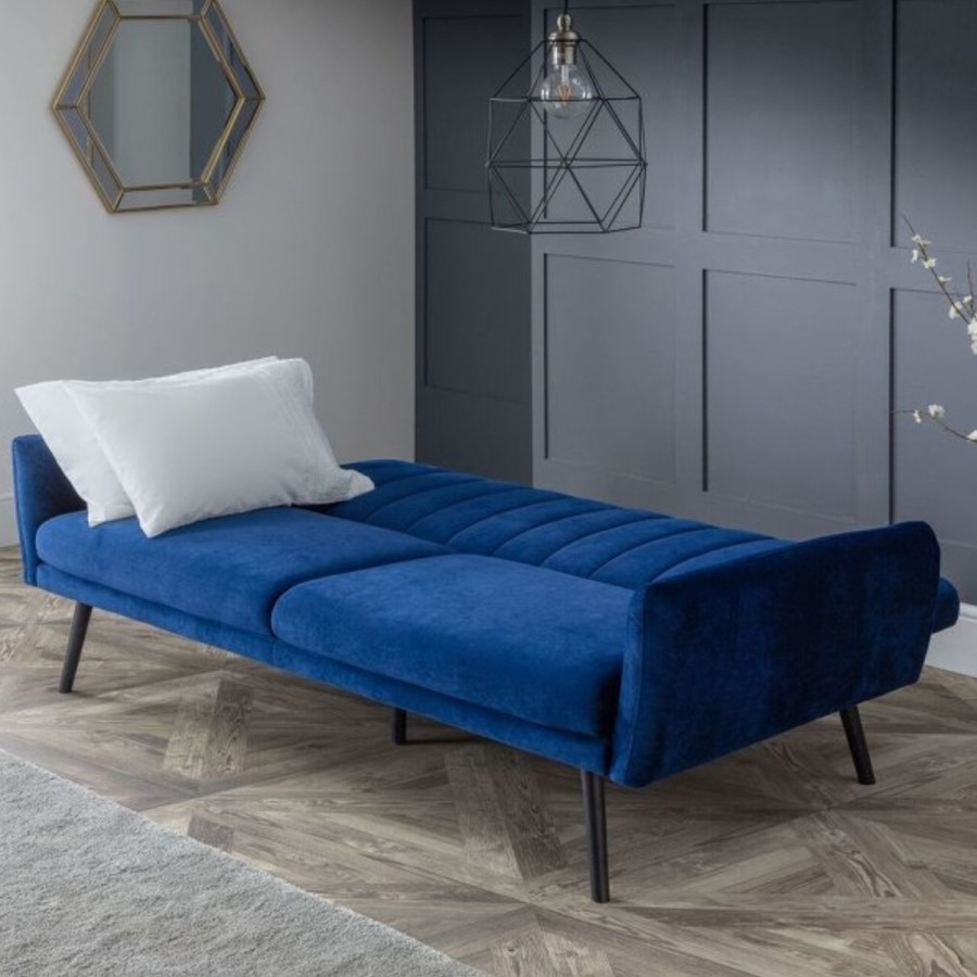 3 Seater Click-Clack Sofa Bed in Blue Velvet - Afina