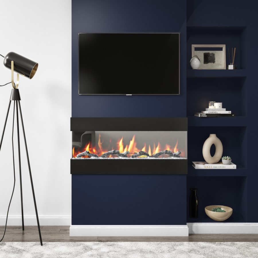 GRADE A2 - Mirrored Electric Wall Mounted Fire in Black - 42 Inch - AmberGlo