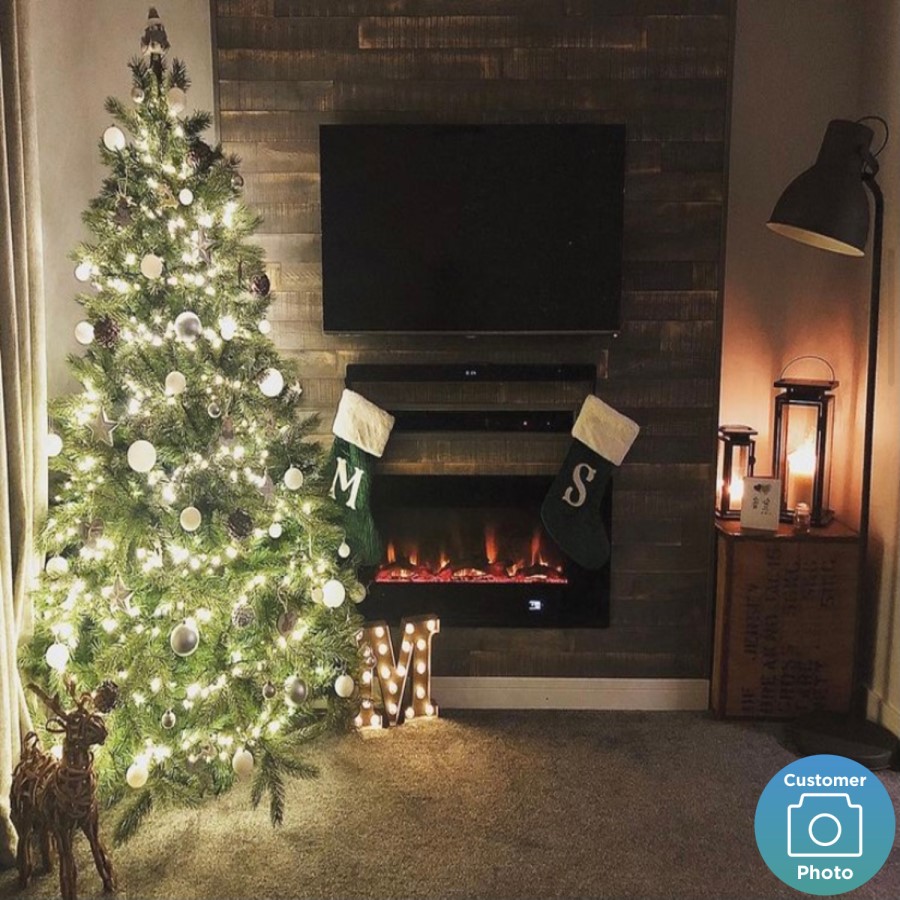 GRADE A2 - AmberGlo Black Wall Mounted Electric Fire with Logs & Crystal Fuel Beds