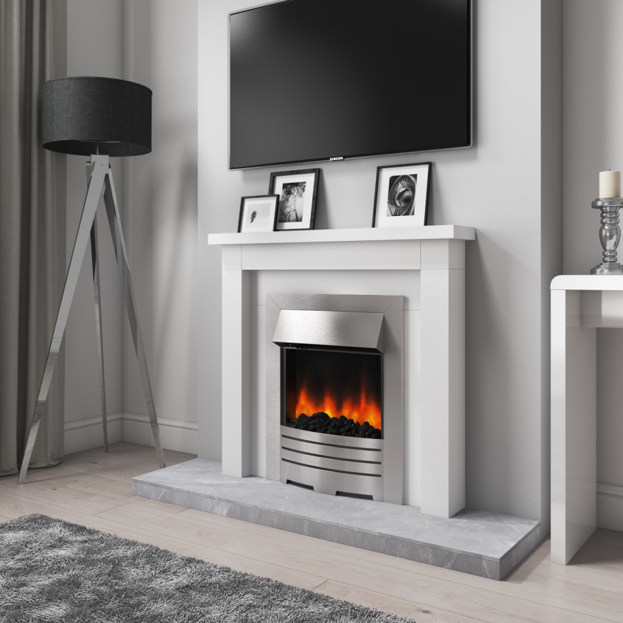 GRADE A1 - AmberGlo Modern Electric Fireplace Insert in Brushed Steel with Coals