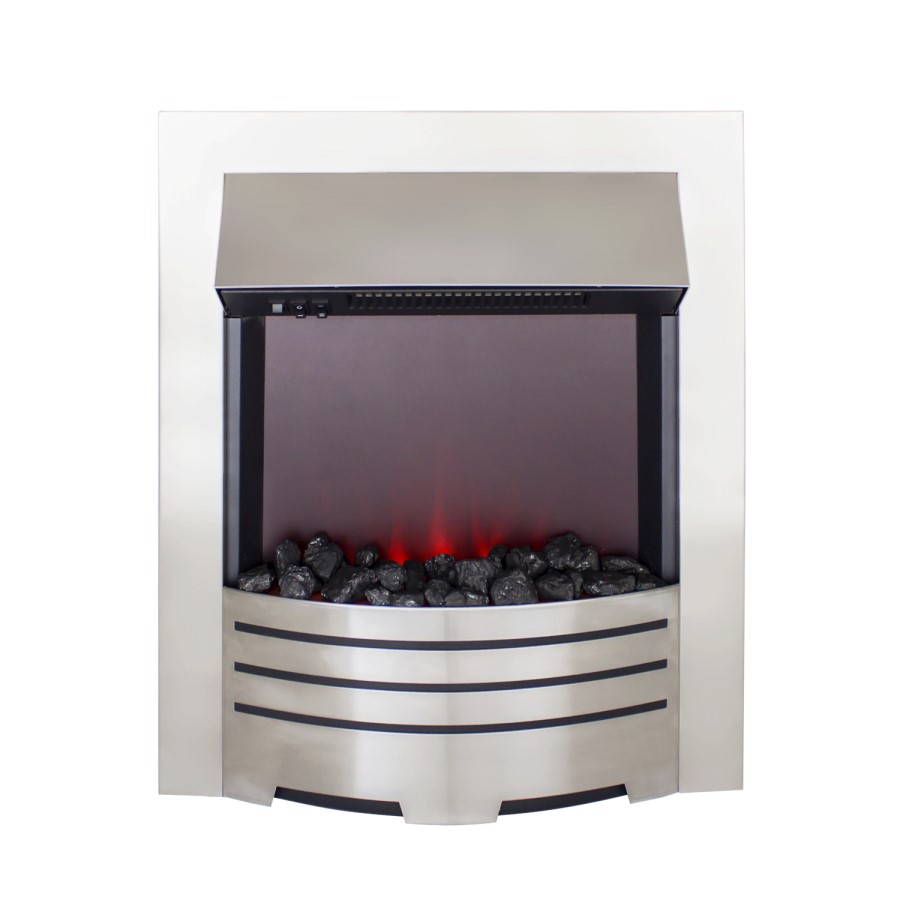 GRADE A1 - AmberGlo Modern Electric Fireplace Insert in Brushed Steel with Coals