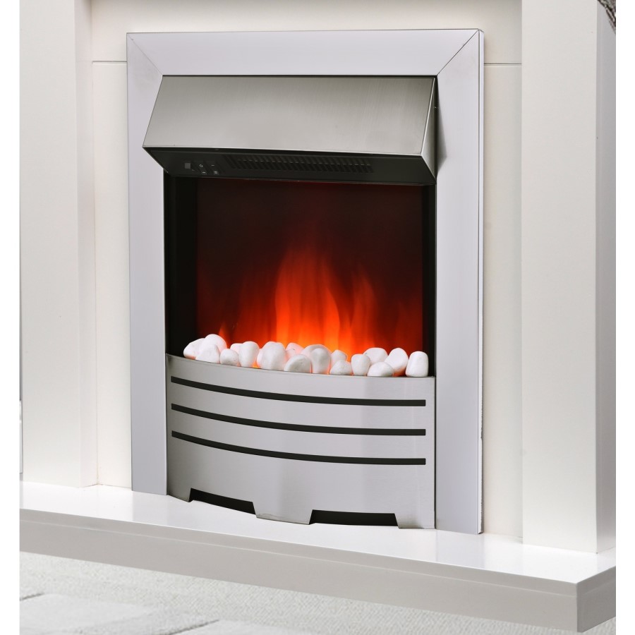 GRADE A1 - AmberGlo Modern Electric Fireplace Insert in Brushed Steel with Coals