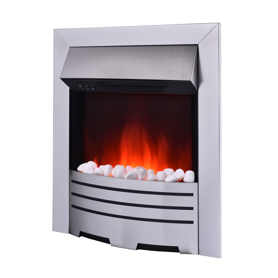 GRADE A1 - AmberGlo Modern Electric Fireplace Insert in Brushed Steel with Coals