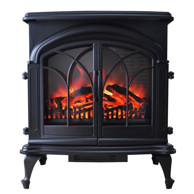 AmberGlo Large Electric Stove Fire in Black with Double Doors & Log Fuel Bed