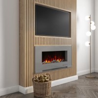 GRADE A1 - AmberGlo Grey Wall Mounted Electric Fire with Log & Crystal Fuel Beds