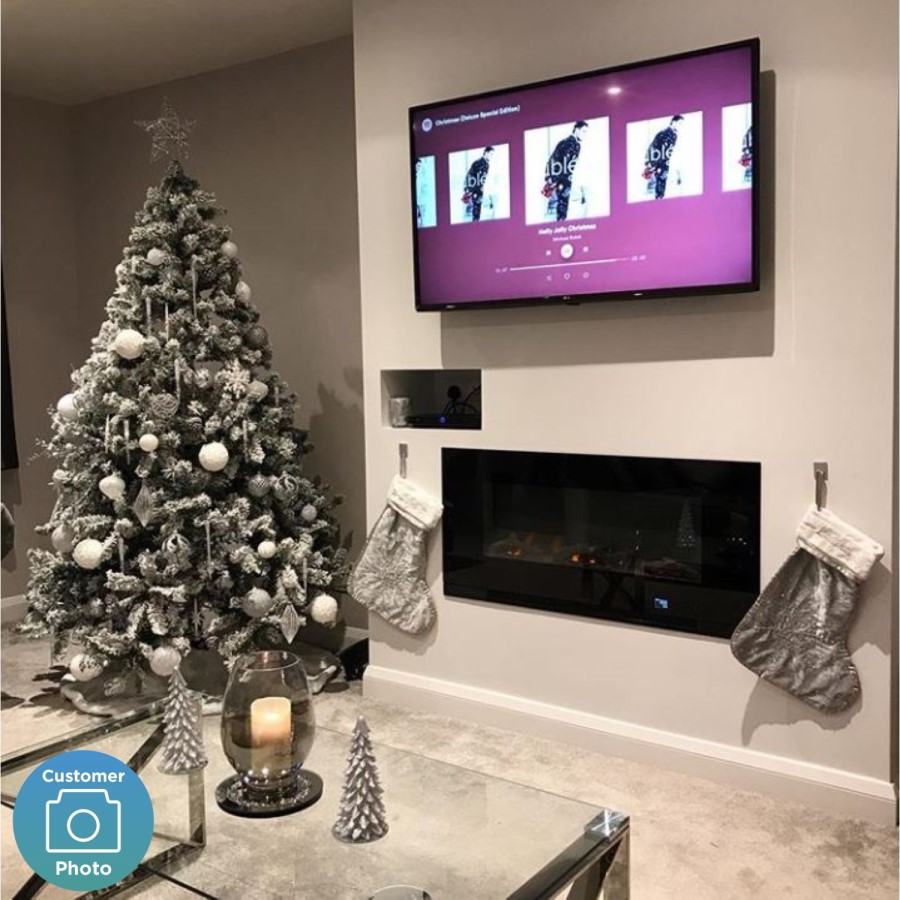 GRADE A1 - AmberGlo Black Wall Mounted Electric Fire with Logs & Crystal Fuel Beds
