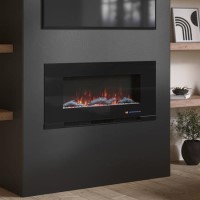 GRADE A2 - Black Inset Media Wall Electric Fireplace with Log and Crystal Fuel Bed 42 inch - Amberglo