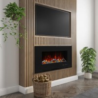 GRADE A2 - Black Wall Mounted or Recessed Electric Fire with Log and Crystal Fuel Bed - Amberglo