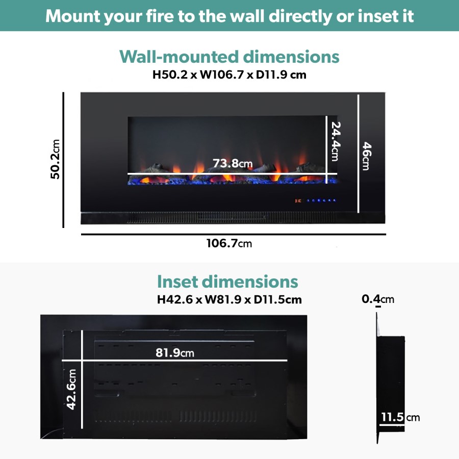 GRADE A2 - Black Inset Media Wall Electric Fireplace with Log and Crystal Fuel Bed 42 inch - Amberglo