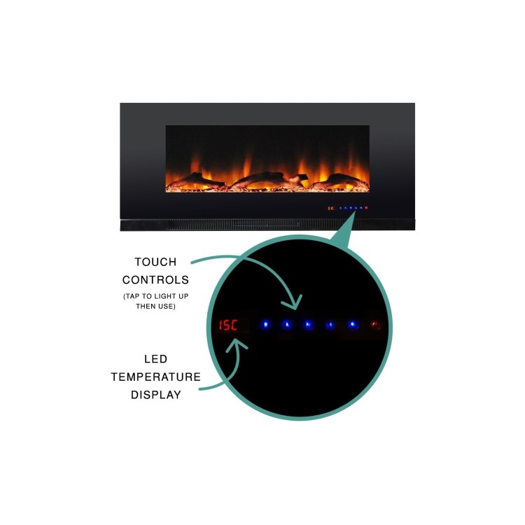 GRADE A2 - Black Wall Mounted or Recessed Electric Fire with Log and Crystal Fuel Bed - Amberglo