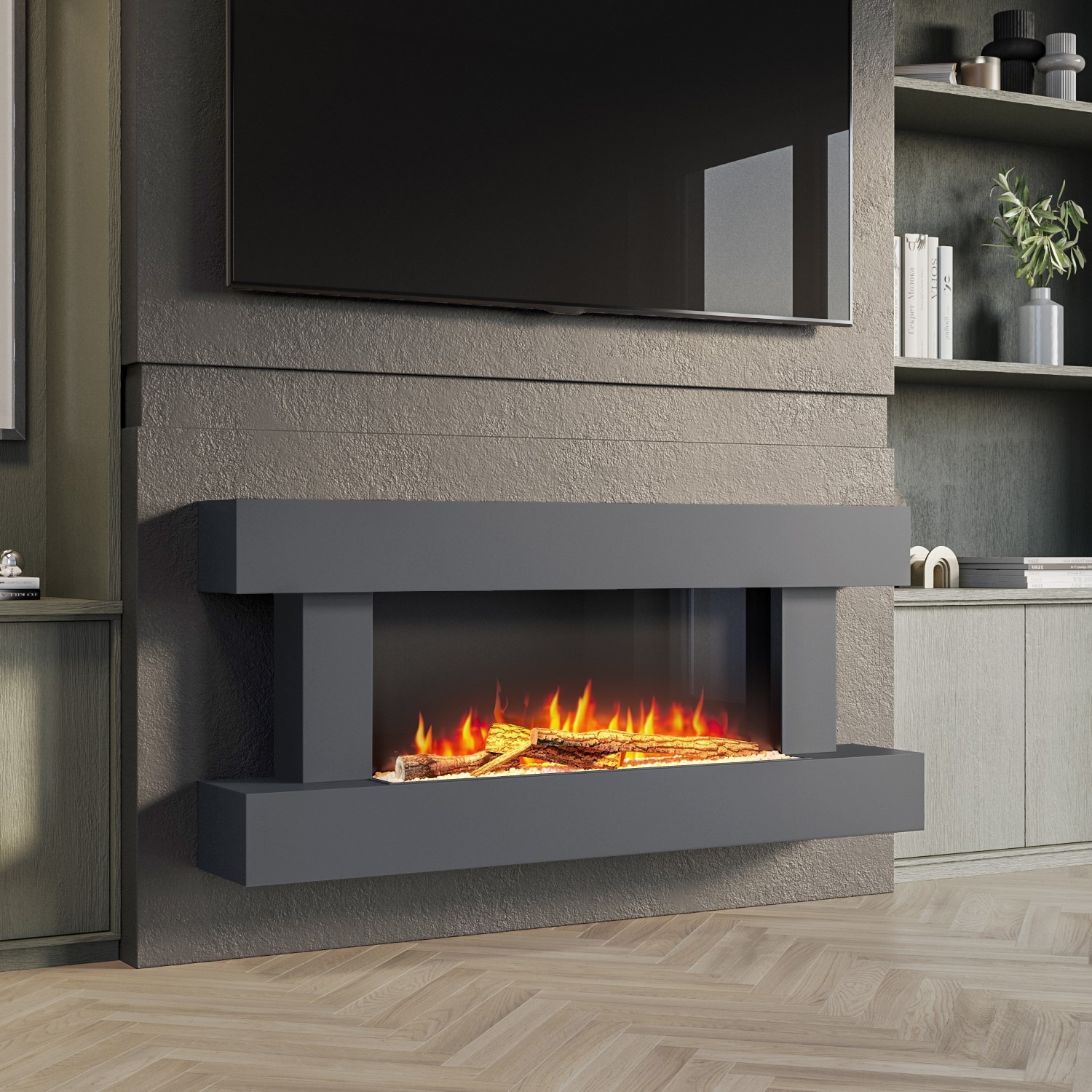 GRADE A2 Grey Wall Mounted Electric Fireplace Suite with LED Lights