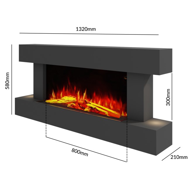 GRADE A3 - AmberGlo Grey Wall Mounted Electric Fireplace Suite with Log & Pebble Fuel Bed