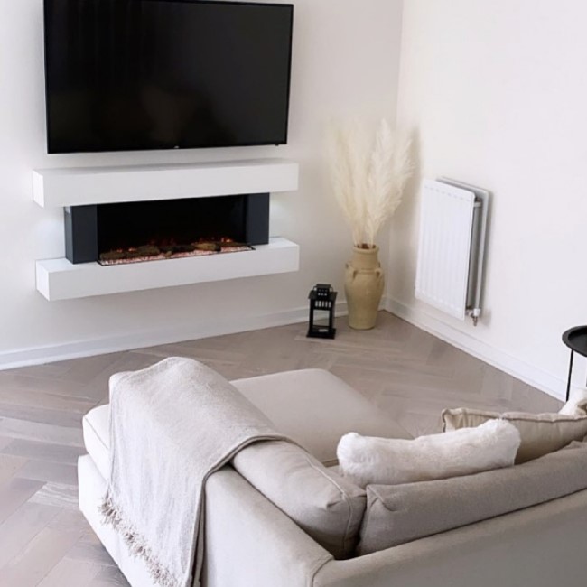 White Wall Mounted Electric Fireplace Suite with LED Lights - Amberglo ...