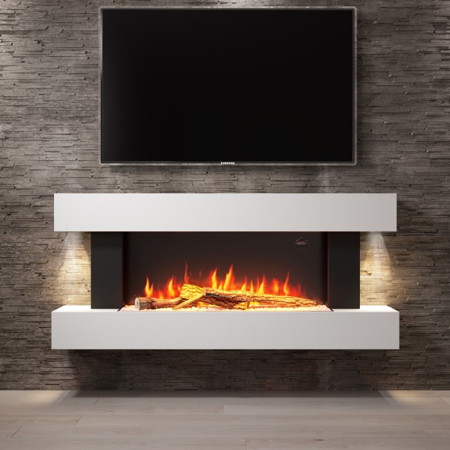 GRADE A1 - White Wall Mounted Electric Fireplace Suite with LED Lights - Amberglo