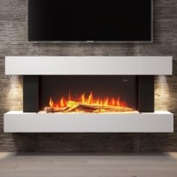 GRADE A2 - AmberGlo White Wall Mounted Electric Fireplace Suite with Log & Pebble Fuel Bed GRADE A2 - AmberGlo White Wall Mounted Electric Fireplace Suite with Log & Pebble Fuel Bed