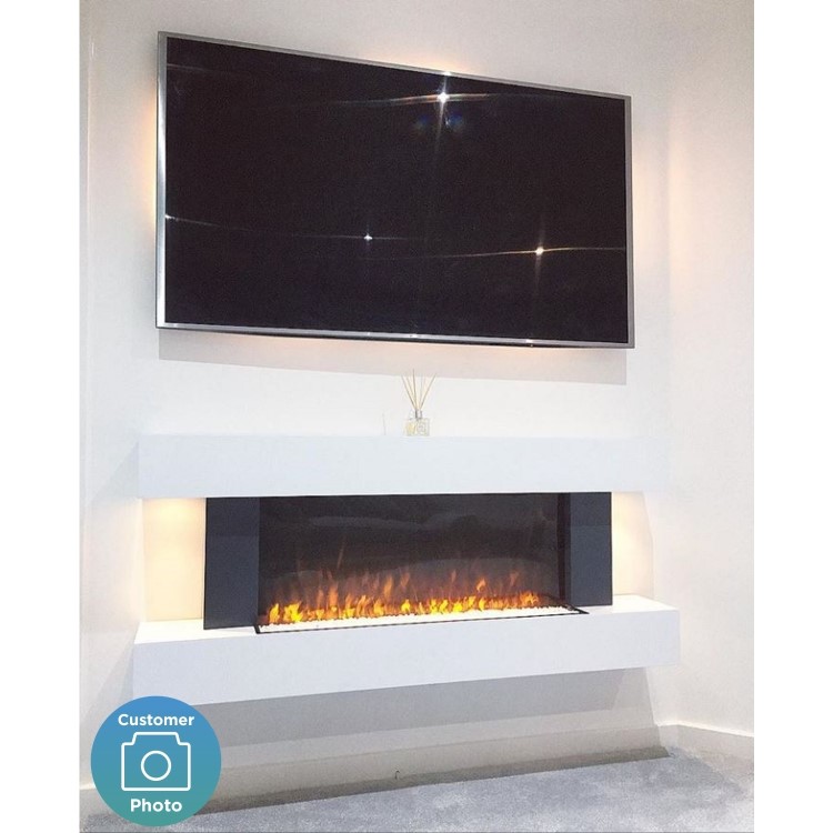 GRADE A2 - AmberGlo White Wall Mounted Electric Fireplace Suite with Log & Pebble Fuel Bed