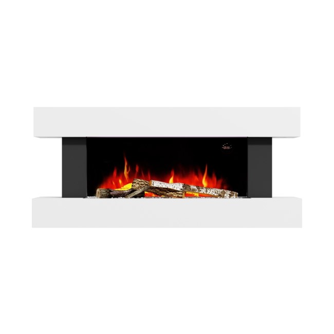 GRADE A2 - AmberGlo White Wall Mounted Electric Fireplace Suite with Log & Pebble Fuel Bed