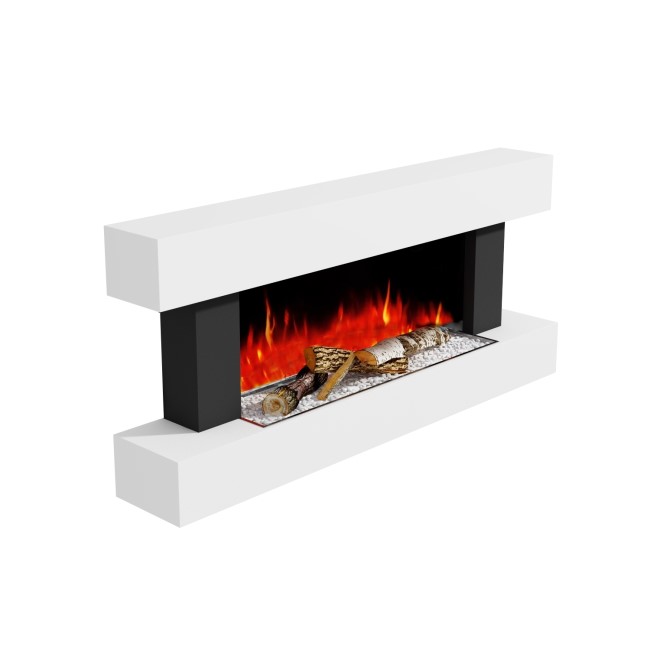 GRADE A2 - AmberGlo White Wall Mounted Electric Fireplace Suite with Log & Pebble Fuel Bed