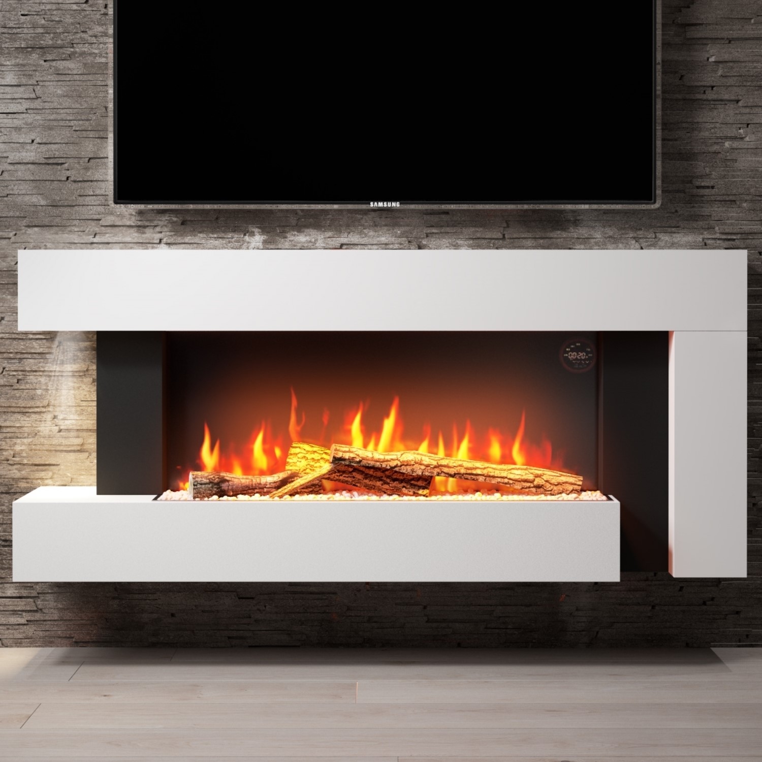 IMPERFECT - White Wall Mounted Electric Fireplace Suite with LED Lights ...