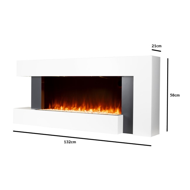 GRADE A3 - AmberGlo Wall Mounted Electric Fireplace Suite in White - Log & Pebble Fuel Bed