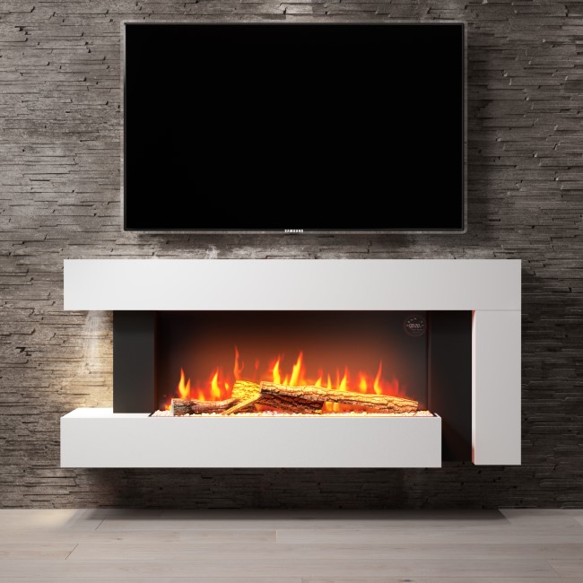 IMPERFECT - White Wall Mounted Electric Fireplace Suite with LED Lights - AmberGlo