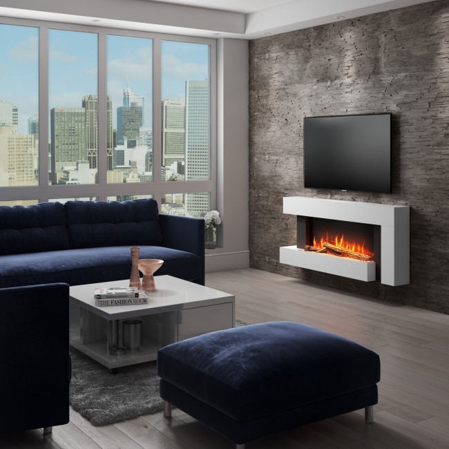 IMPERFECT - White Wall Mounted Electric Fireplace Suite with LED Lights - AmberGlo