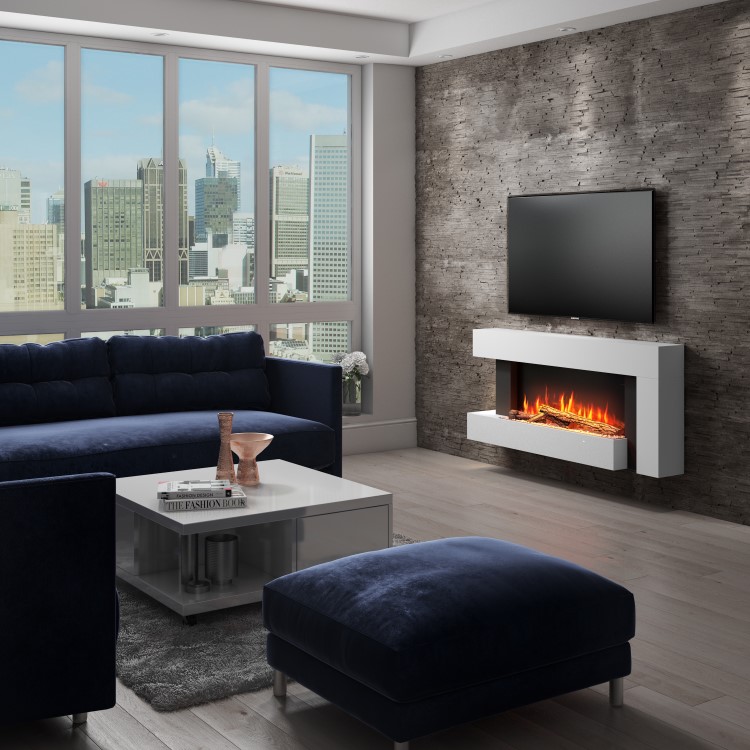 White 52inch Wall Mounted Electric Fireplace - AmberGlo