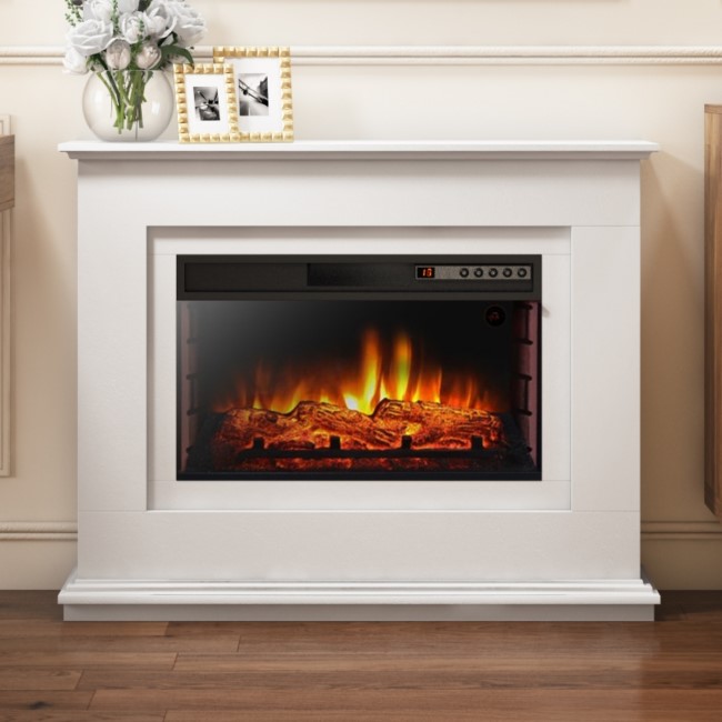 AmberGlo Electric Fireplace Suite with Inset Fire & White Surround - Lassen Range