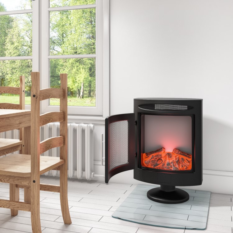 GRADE A1 - Freestanding Electric Fire in Black with Curved Design - AmberGlo