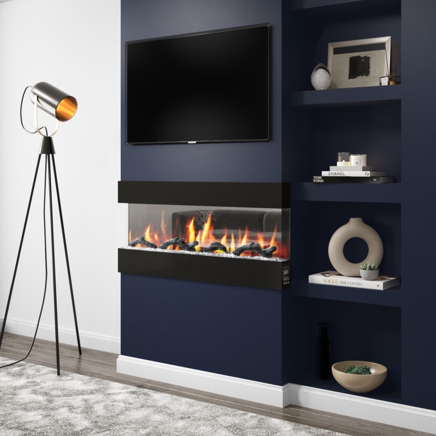 GRADE A3 - 42 Inch Black Built In Electric Fire -  AmberGlo