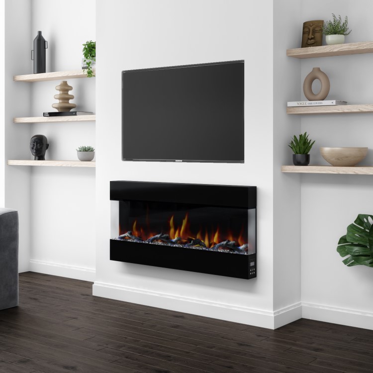 GRADE A1 - 42 Inch Black Built In Electric Fire - AmberGlo