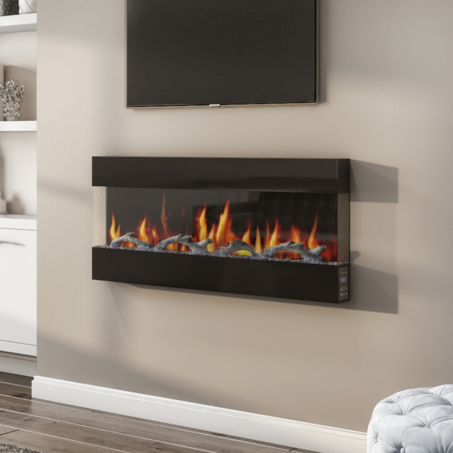 GRADE A2 - AmberGlo Mirrored Electric Wall Mounted Fire in Black - 50 ...