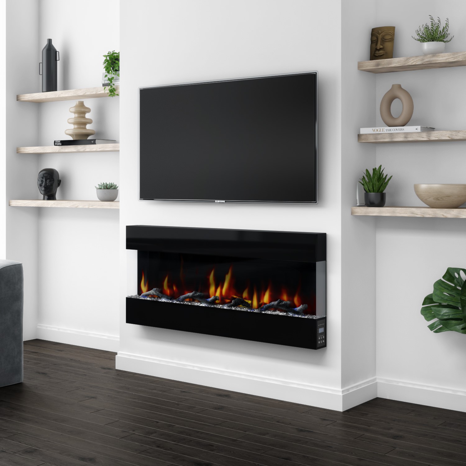 Photo of Black wall mounted electric fireplace 50 inch - amberglo