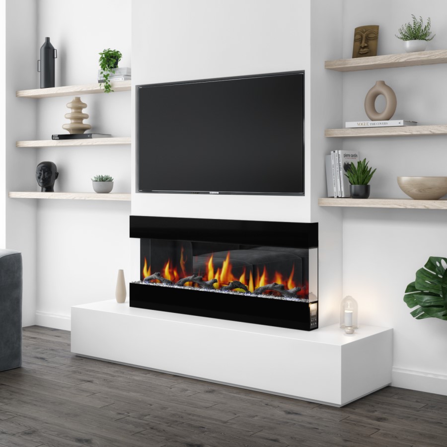 GRADE A3 - AmberGlo Mirrored Electric Wall Mounted Fire in Black - 50 Inch