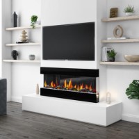 GRADE A3 - AmberGlo Mirrored Electric Wall Mounted Fire in Black - 50 Inch