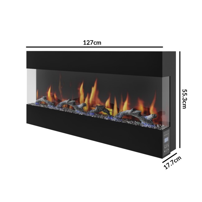 GRADE A2 - AmberGlo Mirrored Electric Wall Mounted Fire in Black - 50 Inch