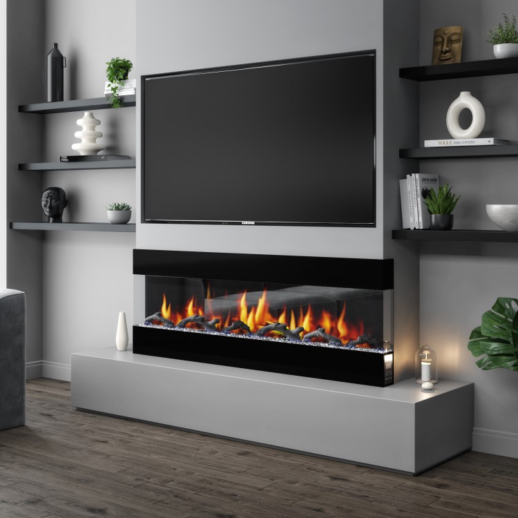 GRADE A2 - 60 Inch Black Built In Electric Fire - Amberglo