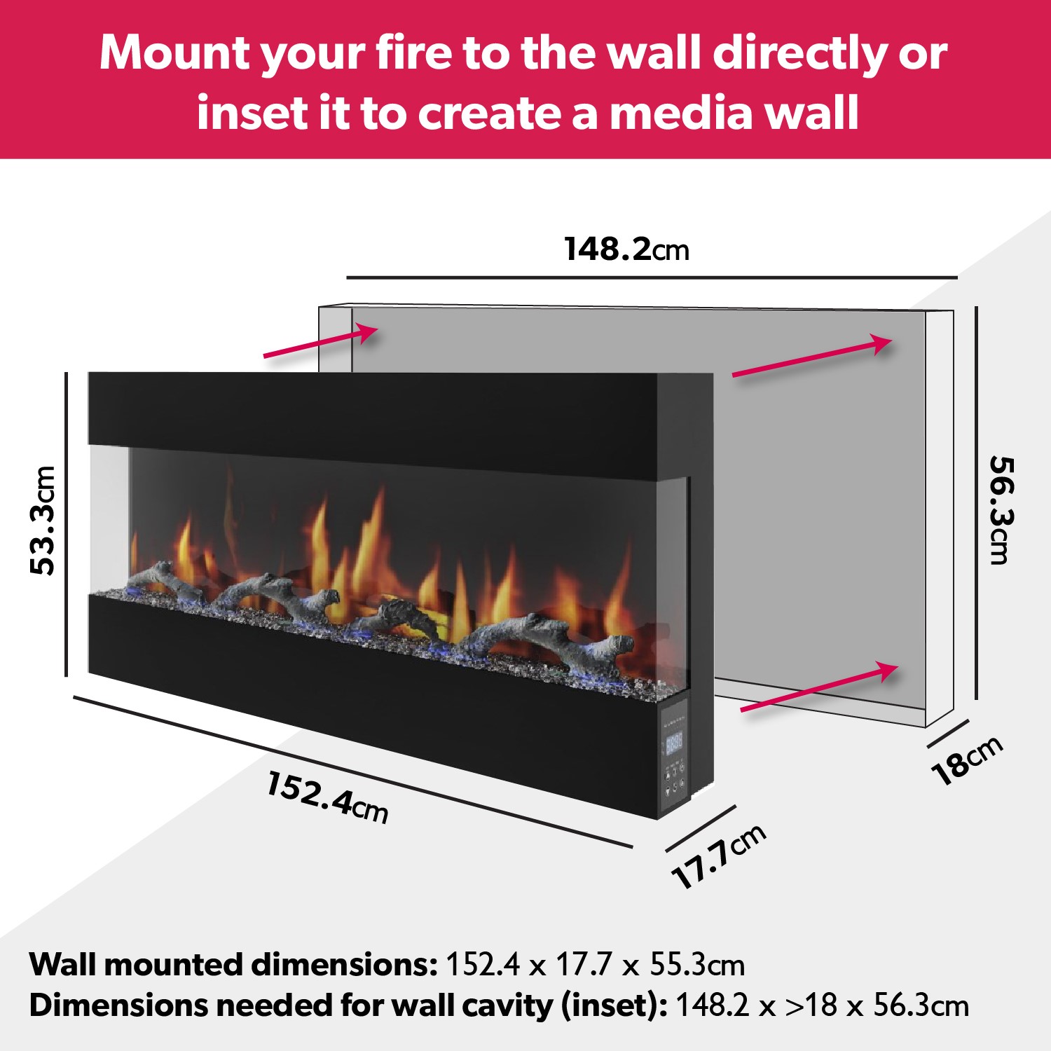 60 Inch Black Built In Electric Fire Amberglo Furniture123