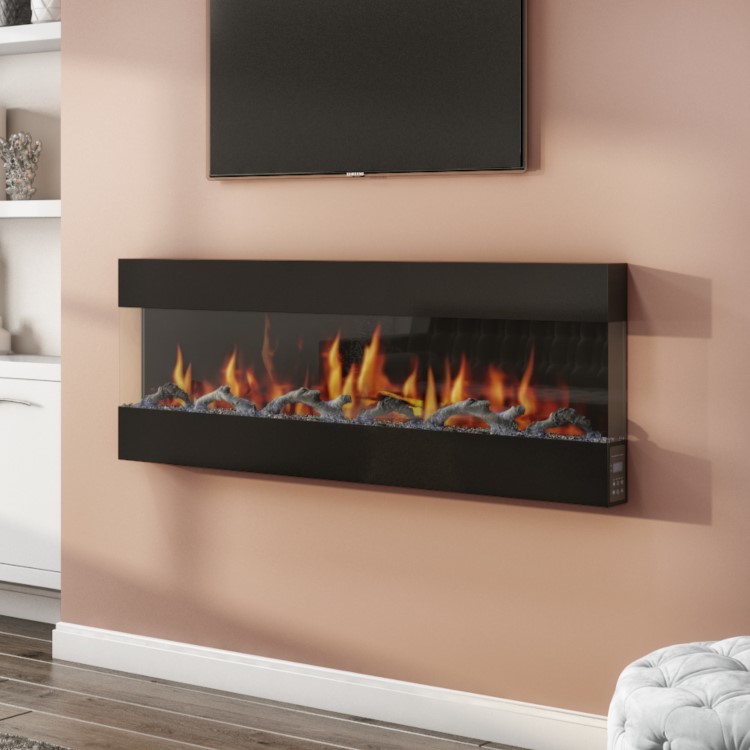 GRADE A2 - AmberGlo Mirrored Electric Wall Mounted Fire in Black - 60 Inch