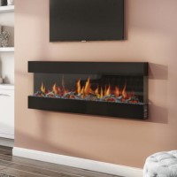 GRADE A2 - AmberGlo Mirrored Electric Wall Mounted Fire in Black - 60 Inch