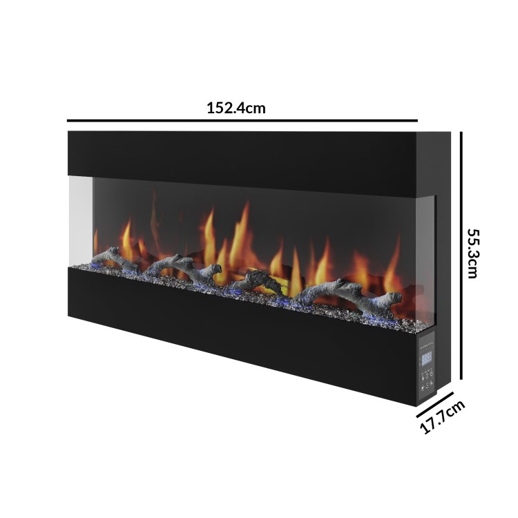 GRADE A2 - AmberGlo Mirrored Electric Wall Mounted Fire in Black - 60 Inch