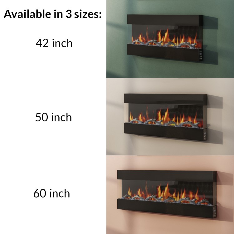 GRADE A2 - AmberGlo Mirrored Electric Wall Mounted Fire in Black - 60 Inch