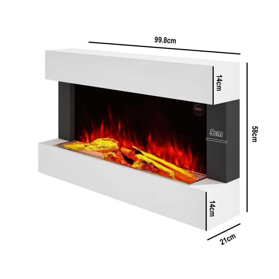 GRADE A2 - AmberGlo White Wall Mounted Electric Fireplace Suite with Logs & Crystal Fuel Beds