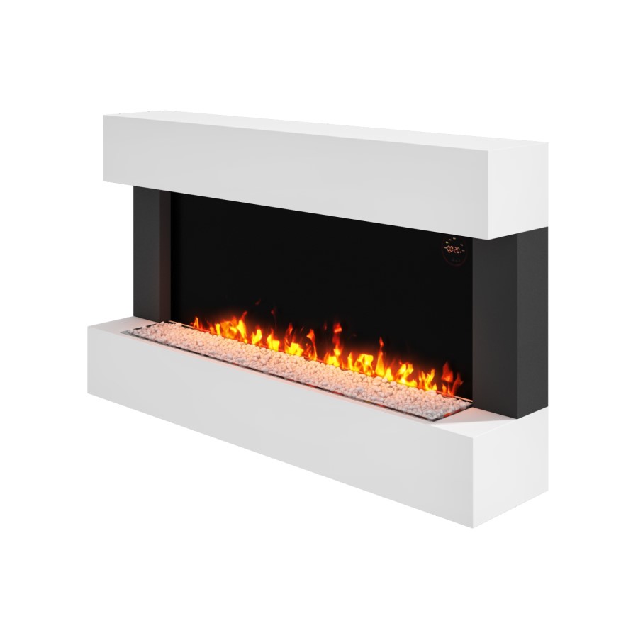 GRADE A2 - AmberGlo White Wall Mounted Electric Fireplace Suite with Logs & Crystal Fuel Beds