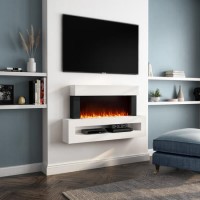IMPERFECT - White Wall Mounted Electric Fireplace with LED Lights and  Storage Shelf 47 inch - Amberglo IMPERFECT - White Wall Mounted Electric Fireplace with LED Lights and  Storage Shelf 47 inch - Amberglo
