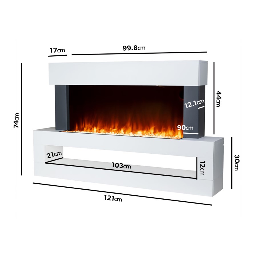 IMPERFECT - White Wall Mounted Electric Fireplace with LED Lights and  Storage Shelf 47 inch - Amberglo
