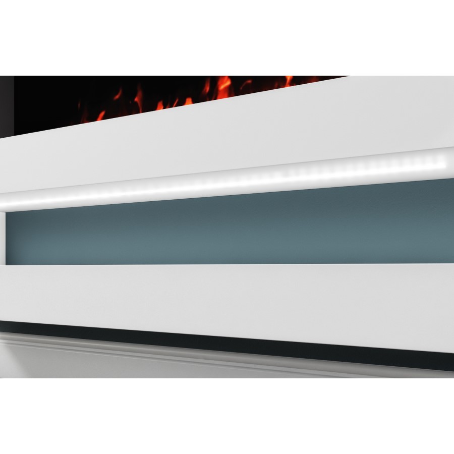 IMPERFECT - White Wall Mounted Electric Fireplace with LED Lights and  Storage Shelf 47 inch - Amberglo