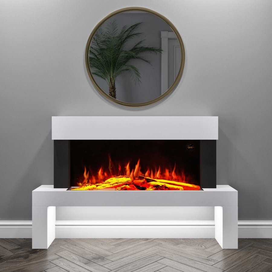 GRADE A2 - AmberGlo Floor Standing Electric Fireplace Suite in White - Log & Crystal Fuel Bed
